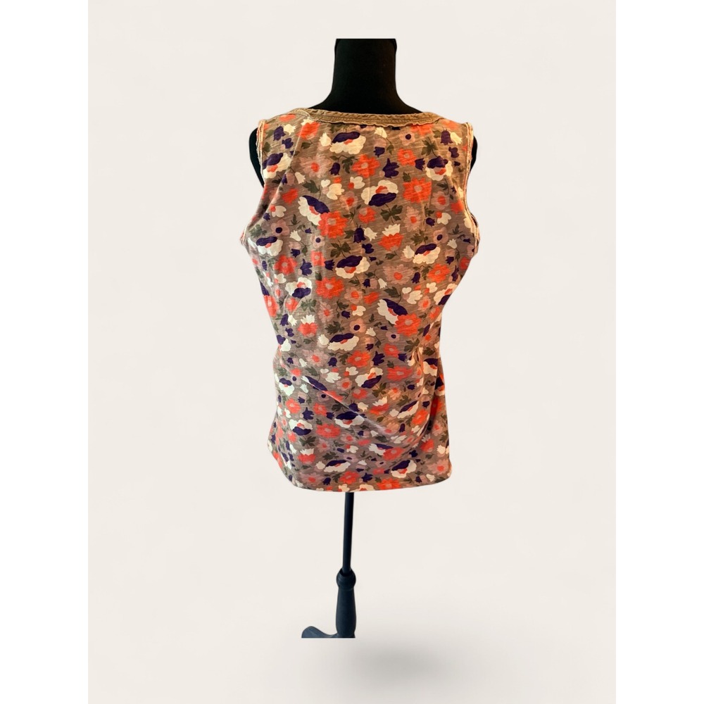 "Sunset Medallion Bloom" Boden Floral Scoop Neck Pleated Tank Top Sleeveless - Picture 6 of 10